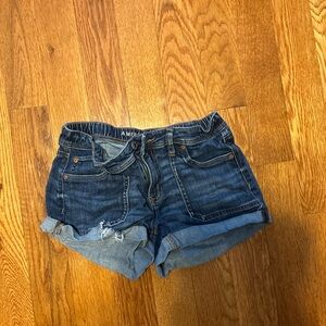 American Eagle Outfitters Blue Jean Shorts Distressed Hem